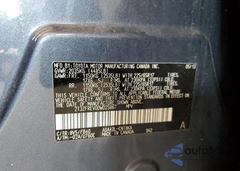 2013 Toyota Rav4 Le z USA, uszkodzony, nr VIN 2T3ZFREV0DW025867